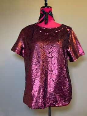 Women's Sequin Short-Sleeve Top - Pink